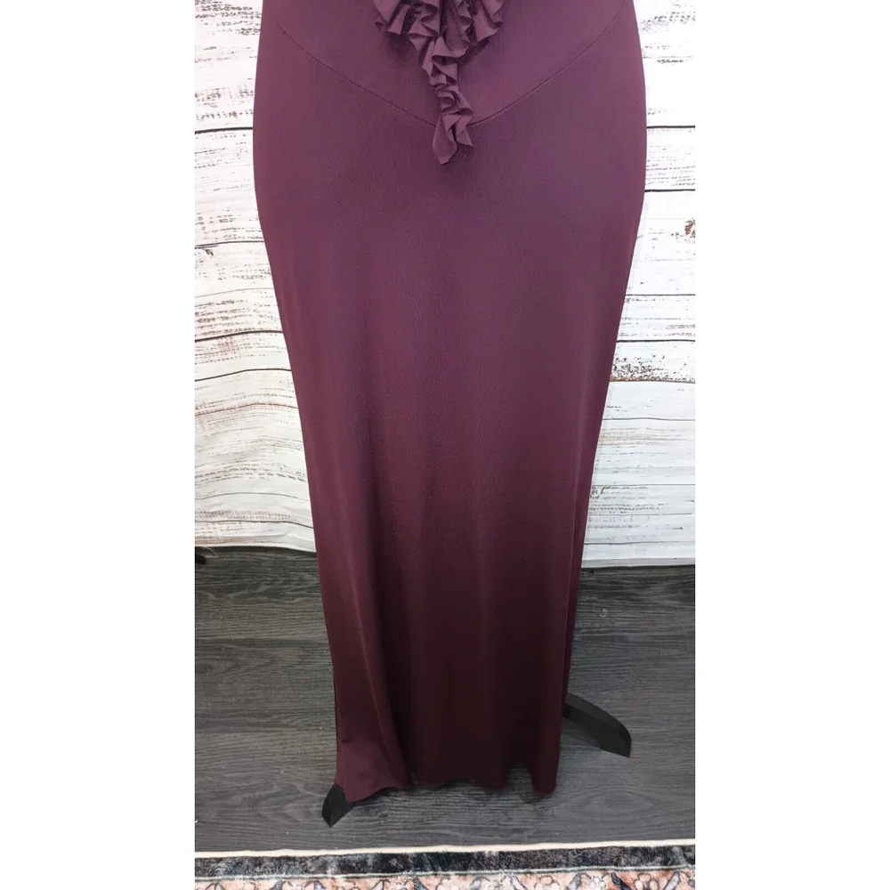 Deep Dark Burgundy Ruffle Formal With Train Absolutely Stunning Size 6 - Picture 3 of 6